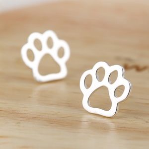 NEW Silver Paw Print Stud Earrings